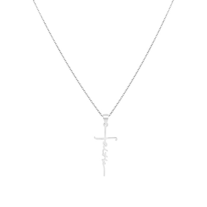 Sterling Silver Cross Necklace "Faith" Pendant
