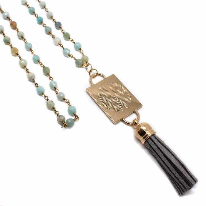 Lauren Beaded Tassel Monogram Necklace