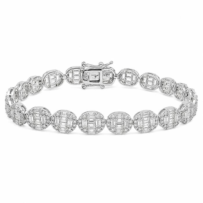 Sterling Silver Moissanite Baguette Pave Oval Tennis Bracelet (7")