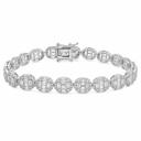  Sterling Silver Moissanite Baguette Pave Oval Tennis Bracelet (7")