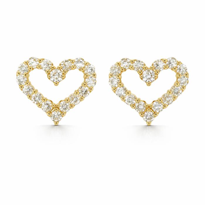 Sterling Silver Moissanite Pave Open Heart Stud Earrings