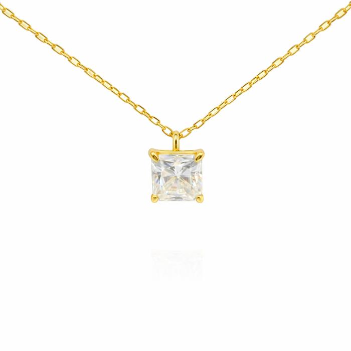 Sterling Silver 2.5ct Square Radiant Cut Moissanite Solitaire Necklace