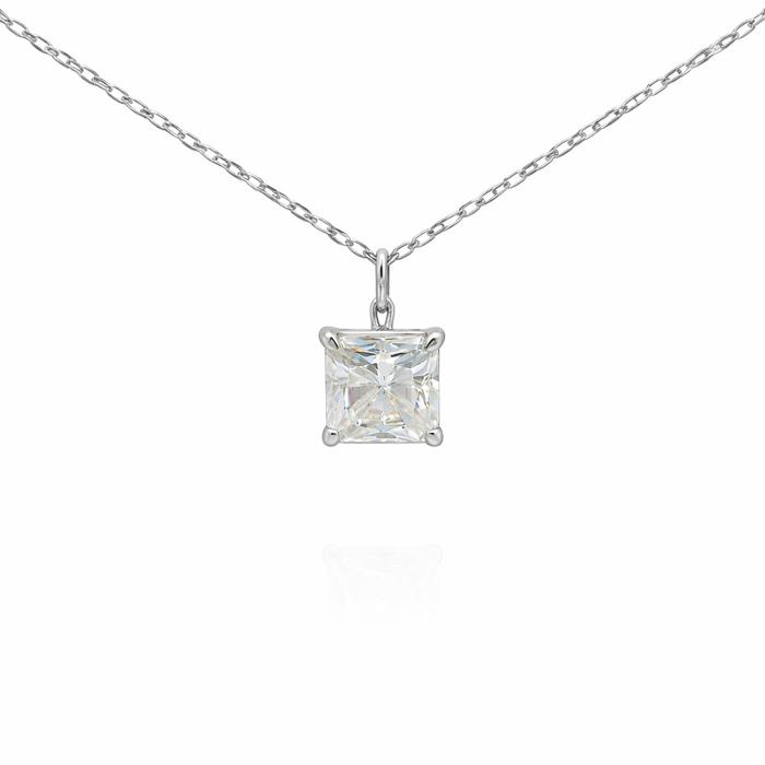 Sterling Silver 2.5ct Square Radiant Cut Moissanite Solitaire Necklace