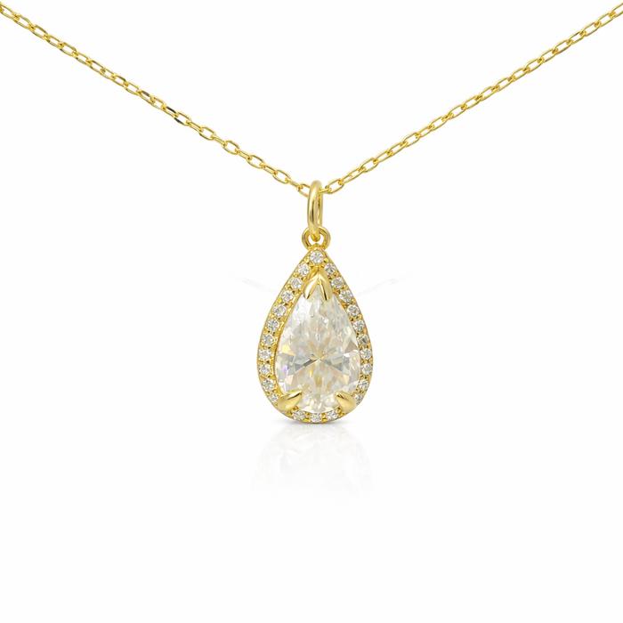 Sterling Silver Moissanite 1.8ct Pear Shape Halo Necklace