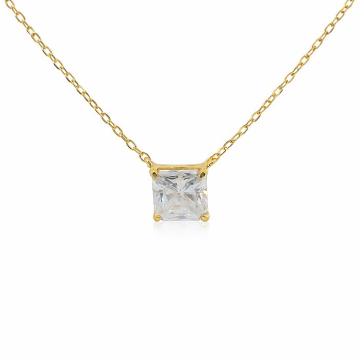 Sterling Silver 2.5ct Square Radiant Cut Moissanite Solitaire Necklace