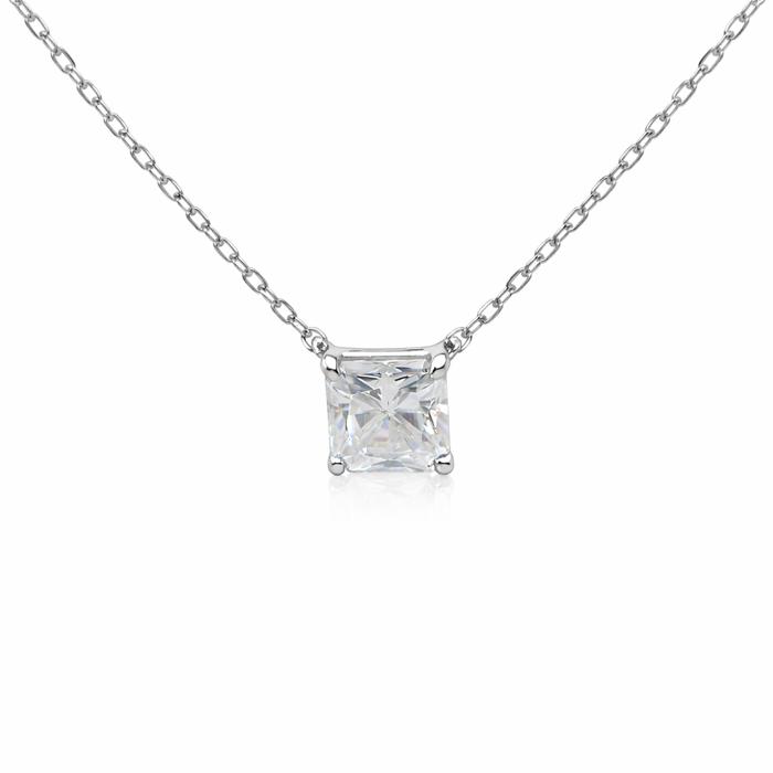 Sterling Silver 2.5ct Square Radiant Cut Moissanite Solitaire Necklace