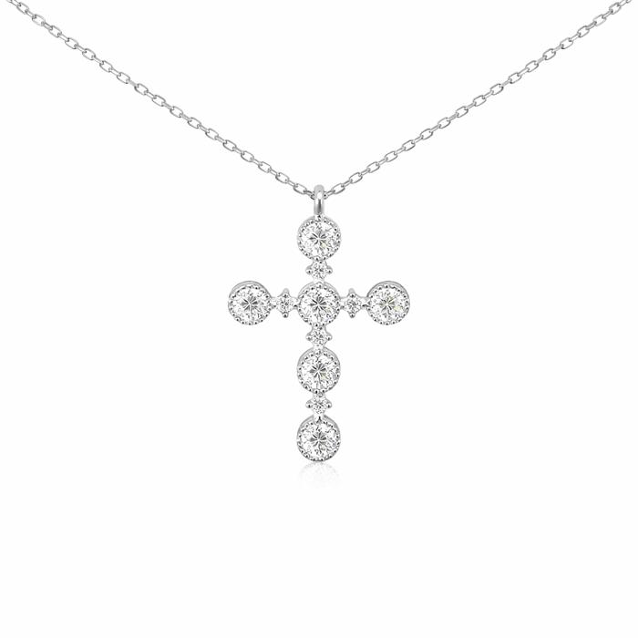 Sterling Silver 0.87 CTW Moissanite Bubble Cross Necklace