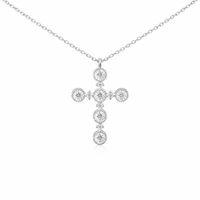 Sterling Silver 0.87 CTW Moissanite Bubble Cross Necklace