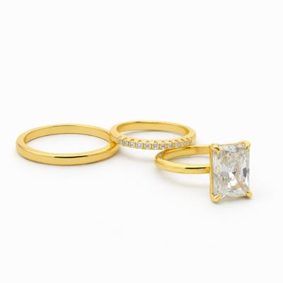 Sterling Silver 3.5ct Radiant Cut Moissanite Stackable Bands 3 Piece Ring Set