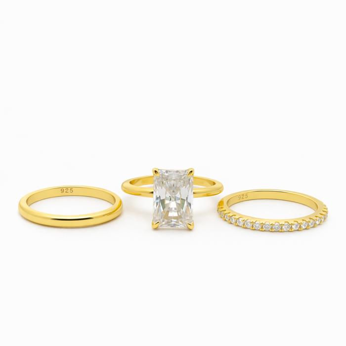 Sterling Silver 3.5ct Radiant Cut Moissanite Stackable Bands 3 Piece Ring Set