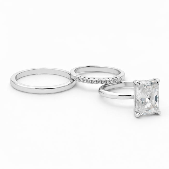 Sterling Silver 3.5ct Radiant Cut Moissanite Stackable Bands 3 Piece Ring Set