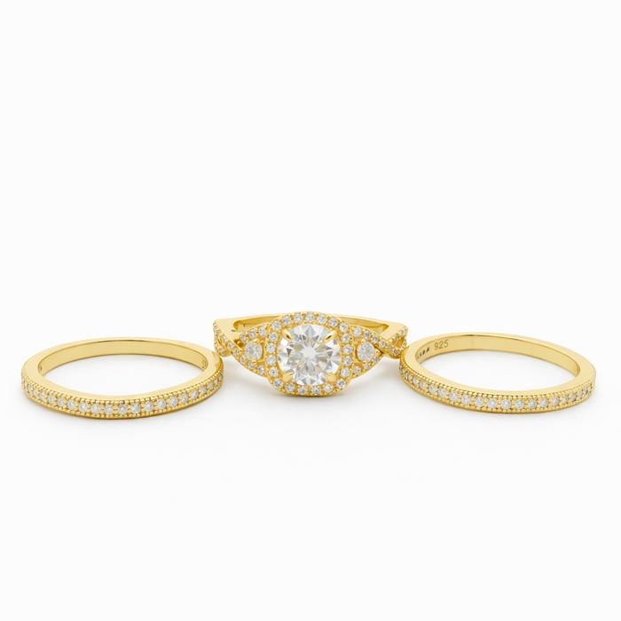 Sterling Silver 0.8ct Round Brilliant Moissanite Halo Infinity Band 3 Ring Stackable Set