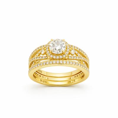 Sterling Silver 0.8ct Round Brilliant Moissanite Halo Infinity Band 3 Ring Stackable Set