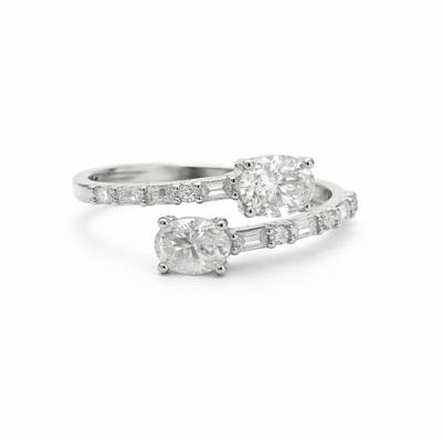 Sterling Silver 1.54 CTW Moissanite Oval Baguette Bypass Ring