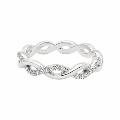 Sterling Silver Moissanite Pave Twisted Eternity Band