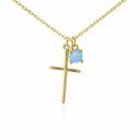  Sterling Silver Gold Plated Plain Cross & Blue Opal Charm Necklace