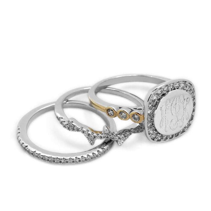 Sterling Silver Monogram Stella Stackable Ring Set