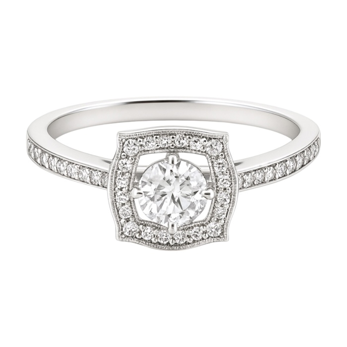 Sterling Silver 5MM 0.5CT Round Moissanite W/ Square Halo Ring