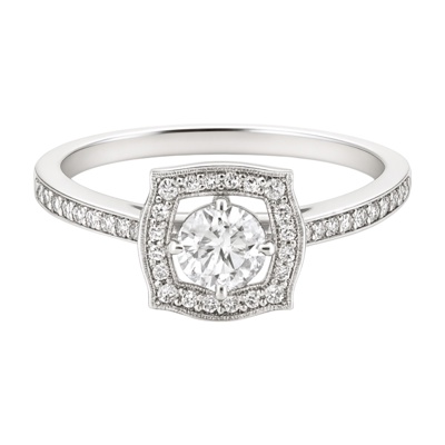 Sterling Silver 5MM 0.5CT Round Moissanite W/ Square Halo Ring