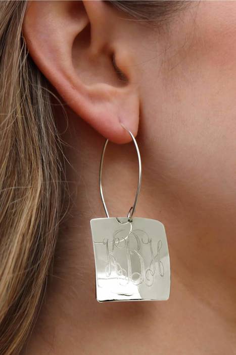 Trendy Square German Silver Monogram Earrings