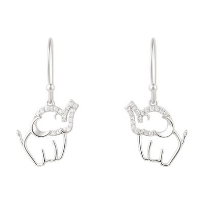 Sterling Silver Moissanite Pave Elephant Dangling French Wire Earrings