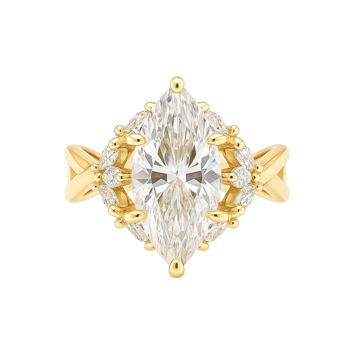 Sterling Silver 2.0ct Marquise Moissanite Cluster Ring