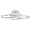 Sterling Silver 3.0ct Radiant Cut Halo Moissanite Three Ring Set