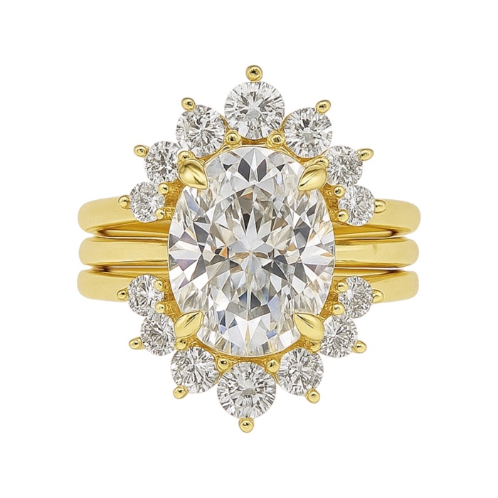 Sterling Silver 3.0ct Oval Moissanite Cluster Vintage 3 Piece Ring Set