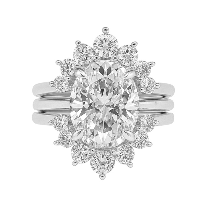 Sterling Silver 3.0ct Oval Moissanite Cluster Vintage 3 Piece Ring Set
