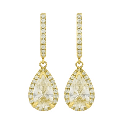 Sterling Silver Moissanite 1.8ct Pear Shape Halo Drop Huggie Earrings