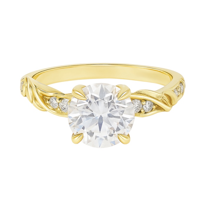 Sterling Silver 1.2ct Round Brilliant Cut Moissanite Leaf Design Ring
