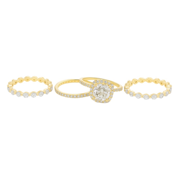 Sterling Silver 2.0ct Cushion Cut Halo Moissanite Eternity Stackable Bands 4 Piece Ring Set