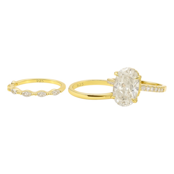Sterling Silver 4.5ct Oval Moissanite Marquise Band Stackable 3 Piece Ring Set