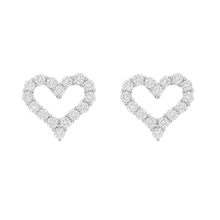 Sterling Silver Moissanite Pave Open Heart Stud Earrings