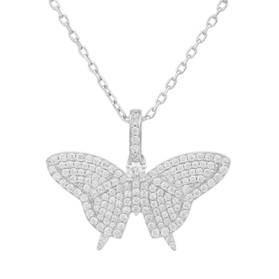 Sterling Silver Moissanite Pave Butterfly Necklace