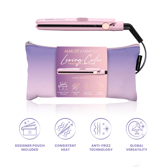 ALMOST FAMOUS - "Living Color" 0.5" Mini Travel Flat Iron with Travel Bag