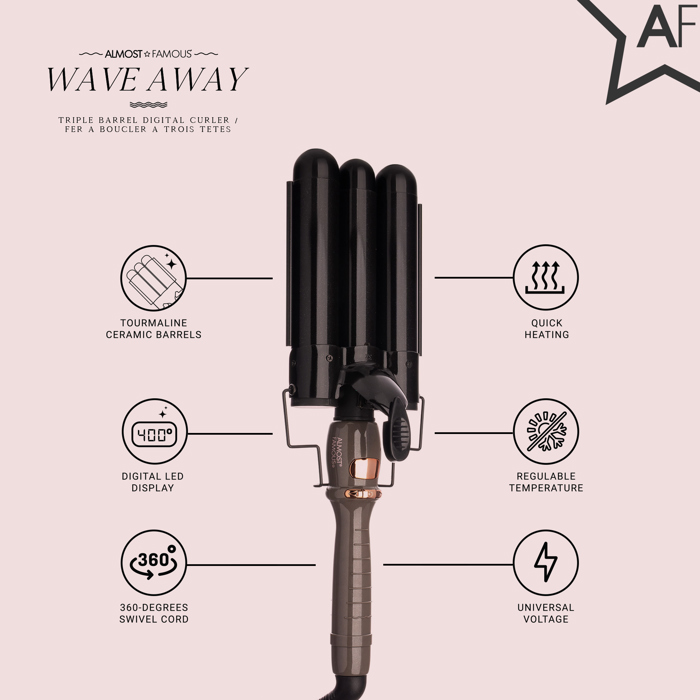 ALMOST FAMOUS - Triple Barrel Clip Curling System - Charcoal Gray
