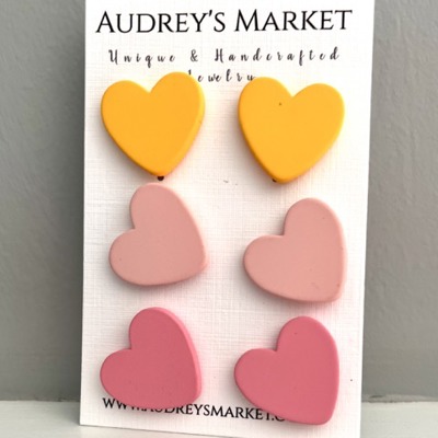 Heart Shaped Clay Everyday Stud Earrings - Pink & Yellow