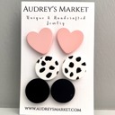  Everyday Heart Clay Stud Earrings - Pink, Polka Dot, and Black