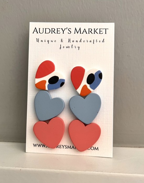 Everyday Heart Shaped Stud Earrings - Modern, Blue, and Pink