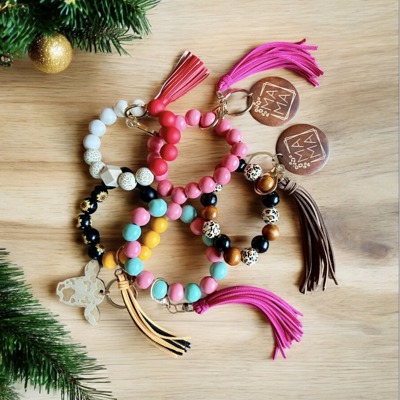 Beaded Wristlet Bangle Keychains - Perfect Stocking Stuffer! 5 Cute Styles