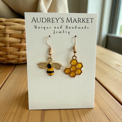 Bumblebee and Honeycomb Mismatched Earrings 
