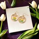 Yellow Pressed Flower Resin MOM Gold Earrings - Mothers Day Gift