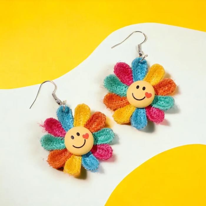 Cheerful Groovy Flower Rainbow Earrings