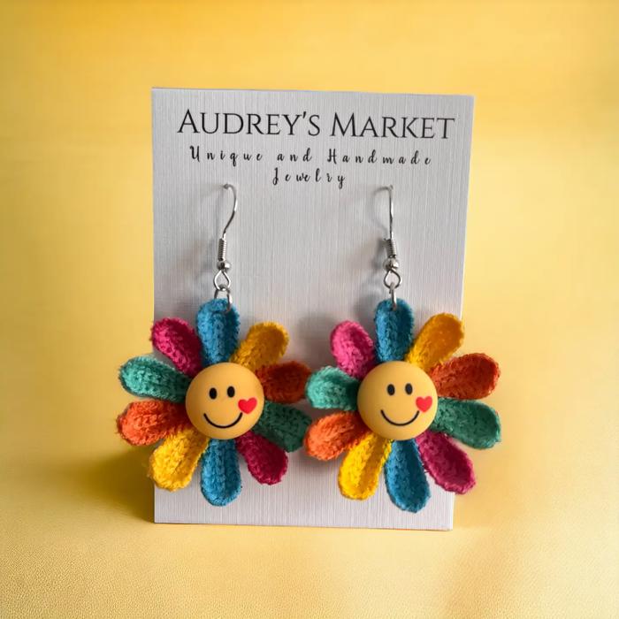 Cheerful Groovy Flower Rainbow Earrings