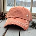  Mini Embroidered Cross Distressed Cap, Choose Hat Color