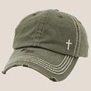 Green Ivory Mini Embroidered Cross Distressed Cap, Choose Hat Color