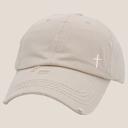 Beige Ivory Mini Embroidered Cross Distressed Cap, Choose Hat Color