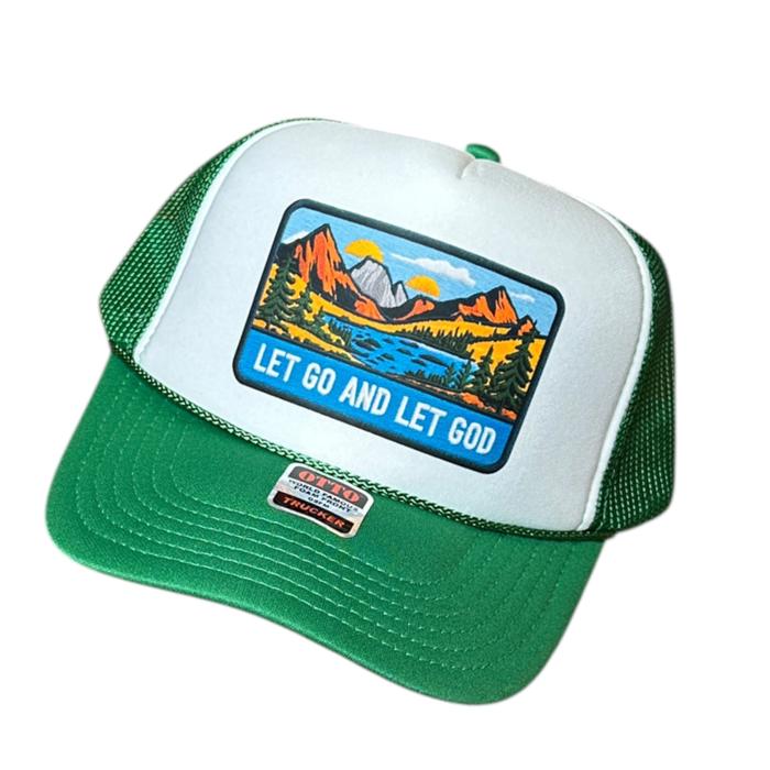 Mountain Scene Trucker Hat, Faith Cap, Let Go and Let God