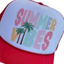  Summer Vibes Trucker Hat, Red Trucker Hat, Pastel Graphic, Retro Hat for Summer Vacation Pool Days, Mid Profile